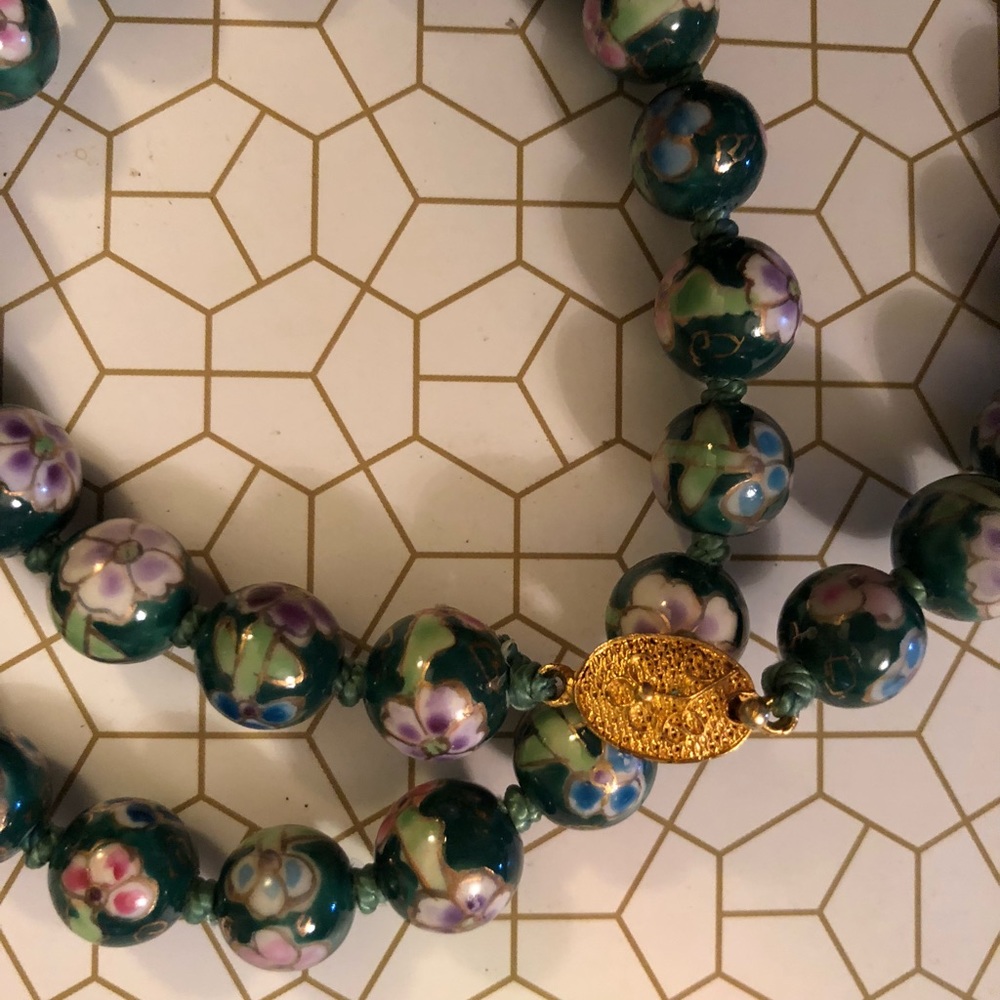 Vintage Hand-painted bead necklace